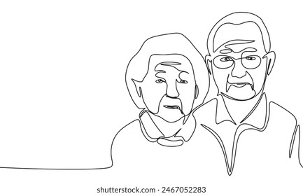 Grandparents one line continuous. Grandfather and grandmother line art. Hand drawn vector art.