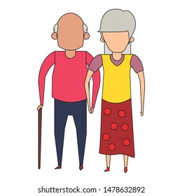 grandparents senior old retirement people grandmother and grandfather couple love cartoon vector illustration graphic design