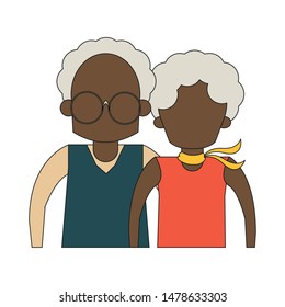 grandparents senior old retirement people grandmother and grandfather afro couple love cartoon vector illustration graphic design