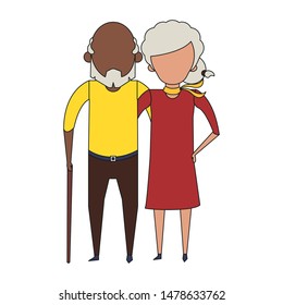grandparents senior old retirement people grandmother and grandfather couple love cartoon vector illustration graphic design