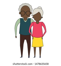 grandparents senior old retirement people grandmother and grandfather afro couple love cartoon vector illustration graphic design