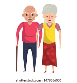 grandparents senior old retirement people grandmother and grandfather couple love cartoon vector illustration graphic design