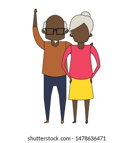 grandparents senior old retirement people grandmother and grandfather afro couple love cartoon vector illustration graphic design