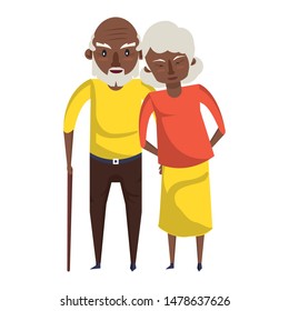 grandparents senior old retirement people grandmother and grandfather afro couple love cartoon vector illustration graphic design