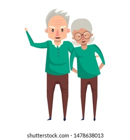 grandparents senior old retirement people grandmother and grandfather couple love cartoon vector illustration graphic design