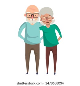 grandparents senior old retirement people grandmother and grandfather couple love wearing glasses cartoon vector illustration graphic design