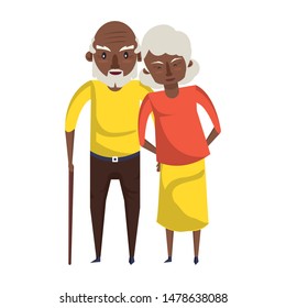 grandparents senior old retirement people grandmother and grandfather afro couple love cartoon vector illustration graphic design