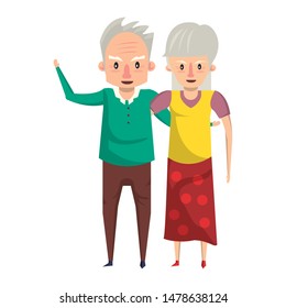 grandparents senior old retirement people grandmother and grandfather couple love cartoon vector illustration graphic design