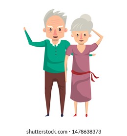 grandparents senior old retirement people grandmother and grandfather couple love cartoon vector illustration graphic design