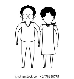 grandparents senior old retirement people grandmother and grandfather afro couple love cartoon vector illustration graphic design