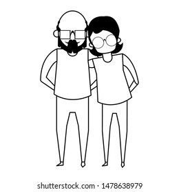 grandparents senior old retirement people grandmother and grandfather couple love wearing glasses cartoon vector illustration graphic design