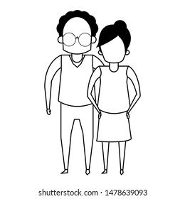 grandparents senior old retirement people grandmother and grandfather afro couple love cartoon vector illustration graphic design