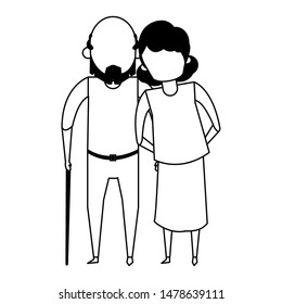 grandparents senior old retirement people grandmother and grandfather afro couple love cartoon vector illustration graphic design