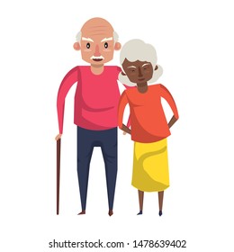 grandparents senior old retirement people grandmother and grandfather couple love cartoon vector illustration graphic design