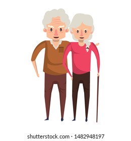 grandparents senior old retirement people grandmother and grandfather couple love cartoon vector illustration graphic design