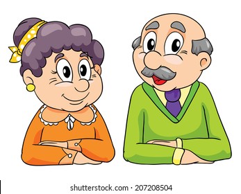 grandparents sitting at the table, vector illustration on white background