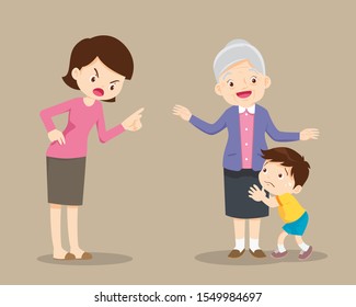 Grandparents Soothe Child Mother Scoldinggrandfather Take Stock Vector ...