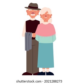 grandparents standing cartoon isolated style