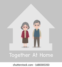 Grandparents Stay home stay safe. Social Distancing, Old People keeping distance for decrease infection risk and disease for prevent virus Covid-19.Corona virus. Health care concept.