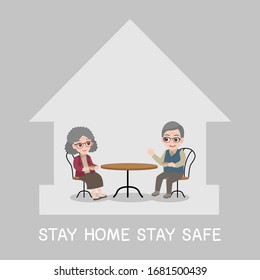 Grandparents Stay home stay safe. Social Distancing, Old People keeping distance for decrease infection risk and disease for prevent virus Covid-19.Corona virus. Health care concept.