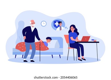 Grandparents Taking Care Sick Child Grandson Stock Vector (Royalty Free ...