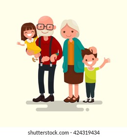 Grandparents with their grandchildren. Vector illustration of a flat design