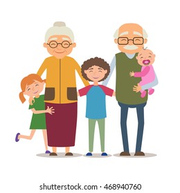 Grandparents with their grandchildren. Vector illustration in cartoon style