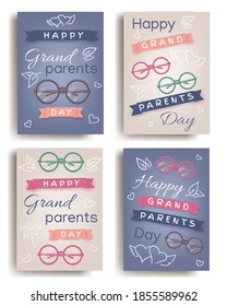 Grandparents and their happy national day. Happy National Grandparents Day. Greeting cards for celebrate happy grandparents day. Set of cards for greetin. Vector illustration