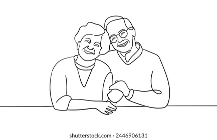 Grandparents together continuous line art drawing isolated on white background. Love line art drawing. Vector illustration