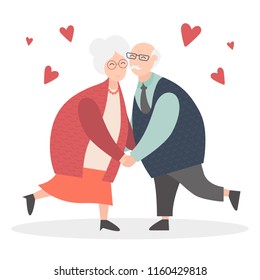 Grandparents are together forever in love. Happy Grandparents day. Vector cartoon illustration. Grandpa and grandma. Elderly couple. Old woman and old man together.