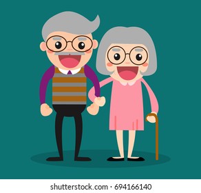 Grandparents together forever in love. Old people concept vector illustration
