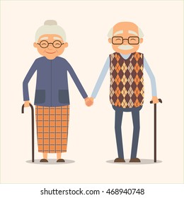 grandparents, vector image of happy couple in cartoon style. Vector illustration 