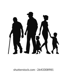 Grandparents Walking with Grandchild Silhouette
