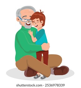 Grandpa's meeting with his grandson. Happy, smiling characters showing affection. generation meeting concept in vector illustration style.