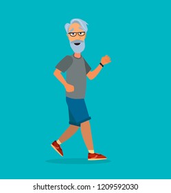 Grandpa's running. Vector illustration in flat style.