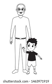 grandson and grandfather with holding hands isolated vector illustration graphic design