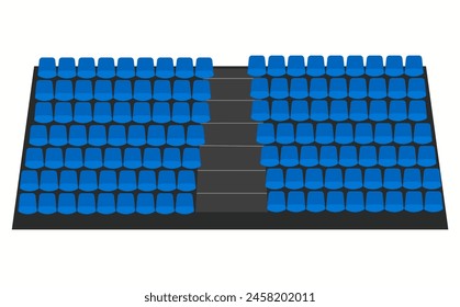 Tribüne Stadion blaue Sitz isoliert auf weißem Hintergrund. Vektorgrafik