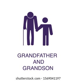 Granfather wigh child element in flat simple style on white background. Granfather wigh child icon, with text name concept template