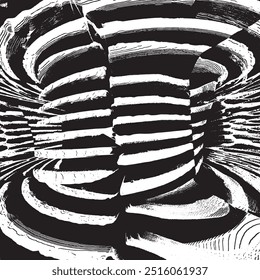 Grange fundo abstrato preto e branco. Imagem digital com listras psicodélicas. Listras psicodélicas abstratas para design de papel de parede digital, arte geométrica, estilo de ilusão óptica