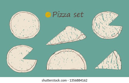 Grange Pizza of different types set,slice for design .