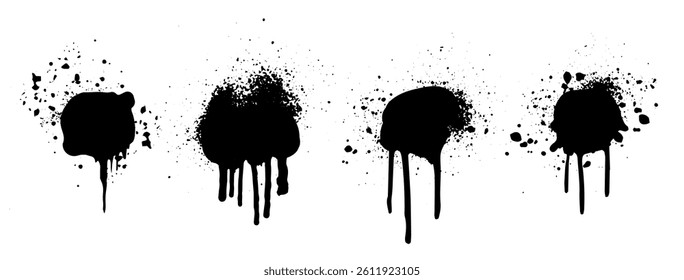 Grange splashes set. Black stain splatter