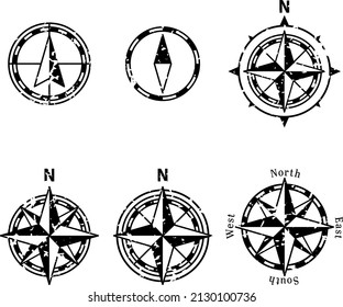 Grange textured compass rose. Retro direction mark set.  vector illustration.