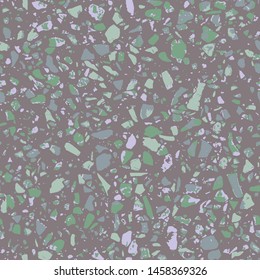 Granito tiles of recycled glass, natural stone, quartz, marble chips, cement and concrete. Art deco and modern design. Kitchen vintage surfaces. Abstract seamless pattern   in grey colour.