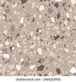 Granito tiles of recycled glass, natural stone, quartz, marble chips,  cement and concrete. Art deco and modern terrazzo design. Kitchen vintage surfaces. Abstract seamless pattern  in grey colour.