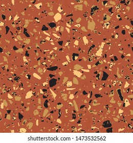 Granito tiles of recycled glass, natural stone, quartz, marble chips, cement and concrete. Art deco and modern design. Kitchen vintage surfaces. Abstract seamless pattern   in brown colour.