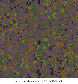 Granito tiles of recycled glass, natural stone, quartz, marble chips, cement and concrete. Art deco and modern design. Kitchen vintage surfaces. Abstract seamless pattern   in brown colour.