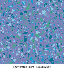 Granito tiles of recycled glass, natural stone, quartz, marble chips, cement and concrete. Art deco and modern design. Kitchen vintage surfaces. Abstract seamless pattern   in blue colour.
