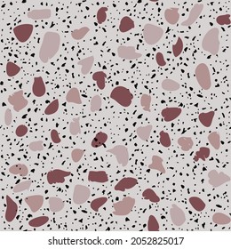 Granito tiles of recycled glass, natural stone, quartz, marble chips,  cement and concrete. Art deco and modern terrazzo design. Kitchen vintage surfaces. Abstract seamless pattern  in gray colours.