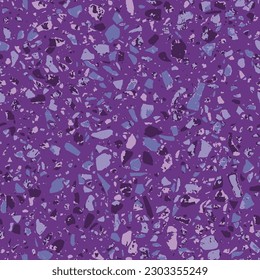 Granito tiles of recycled glass, natural stone, quartz, marble chips, cement and concrete. Art deco and modern design. Kitchen vintage surfaces. Abstract seamless pattern   in purple colors.