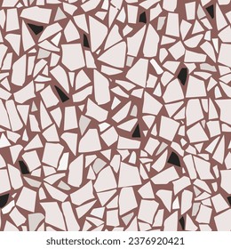 Granito tiles of recycled glass, natural stone, quartz, marble chips,  cement and concrete. Art deco and modern terrazzo design. Kitchen vintage surfaces. Abstract seamless pattern  in brown color.
